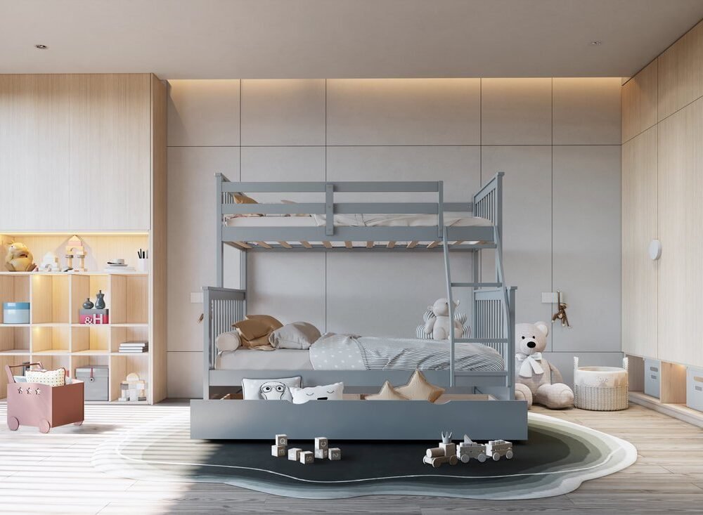 BB23 Twin/Full Bunk Bed w/Twin Trundle Gray