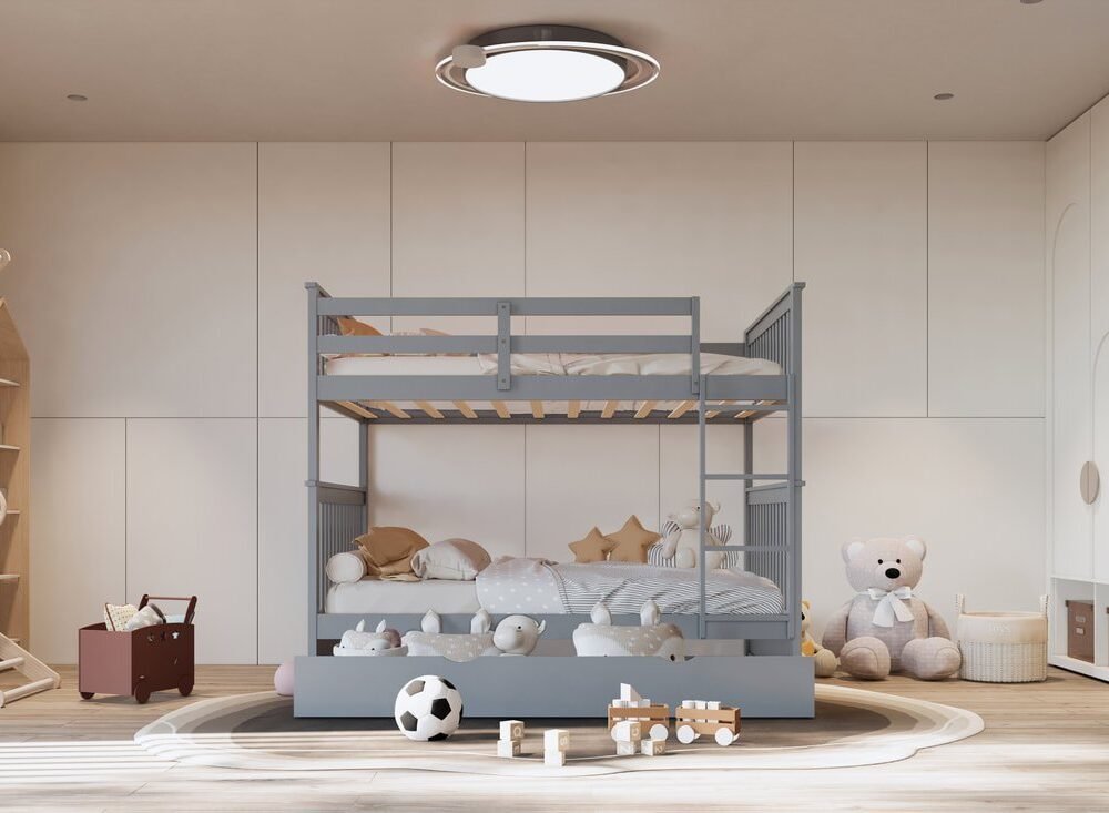 BB33 Full/Full Bunk Bed w/Twin Trundle Gray